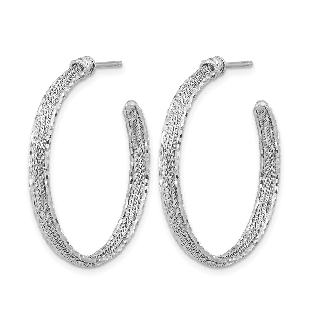 14K Weißgold Diamantiert und Strukturiert Stecker Creolen