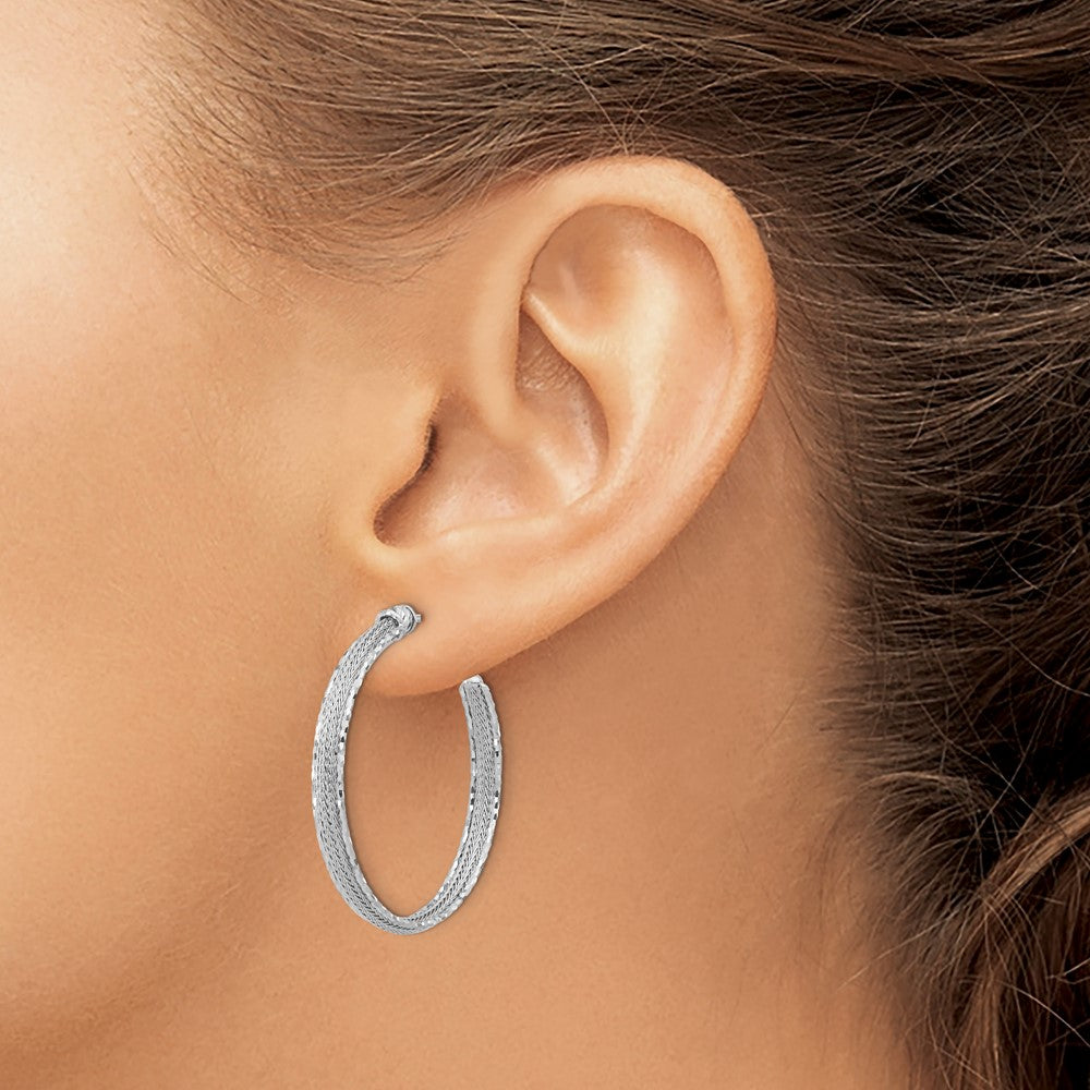14K Weißgold Diamantiert und Strukturiert Stecker Creolen