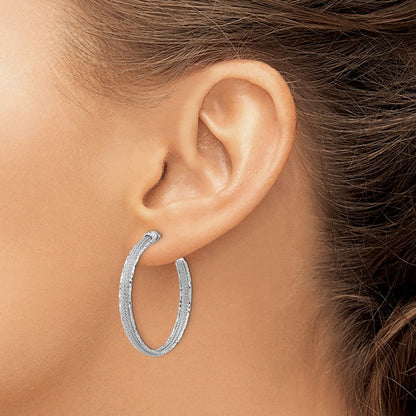 14K Weißgold Diamantiert und Strukturiert Stecker Creolen