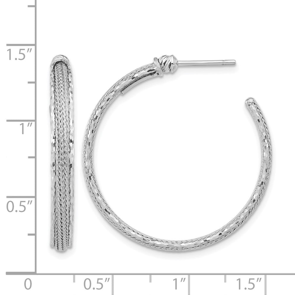 14K Weißgold Diamantiert und Strukturiert Stecker Creolen