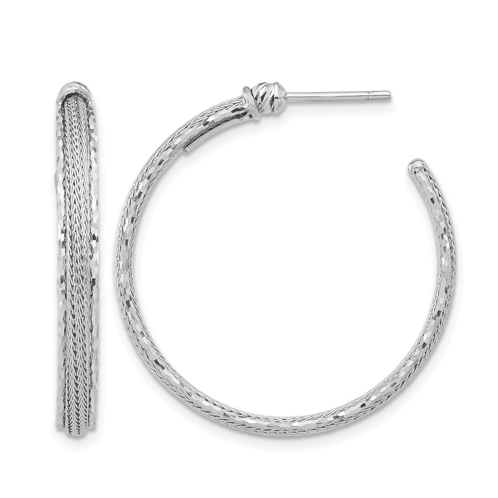 14K Weißgold Diamantiert und Strukturiert Stecker Creolen