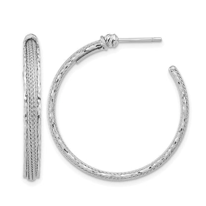 14K Weißgold Diamantiert und Strukturiert Stecker Creolen