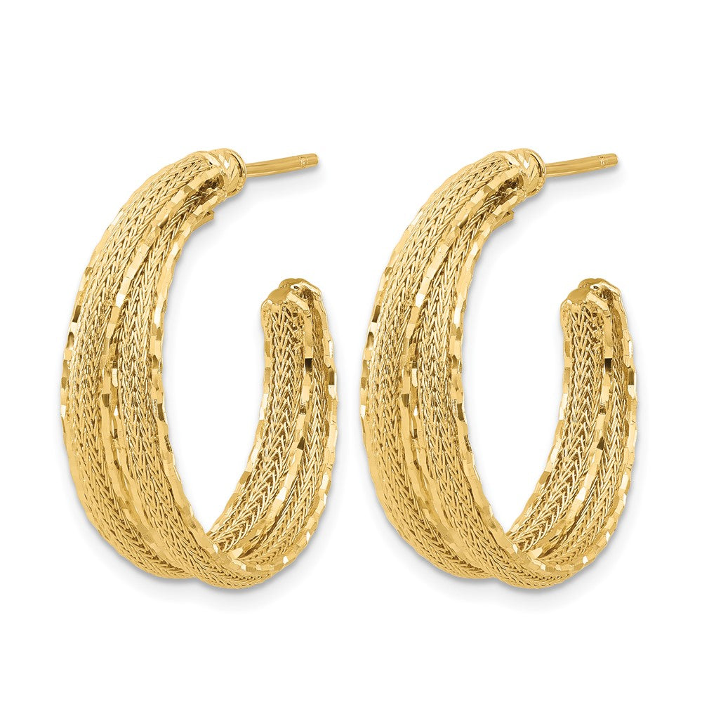 14K Gelbgold Diamantiert und Strukturiert Stecker Creolen