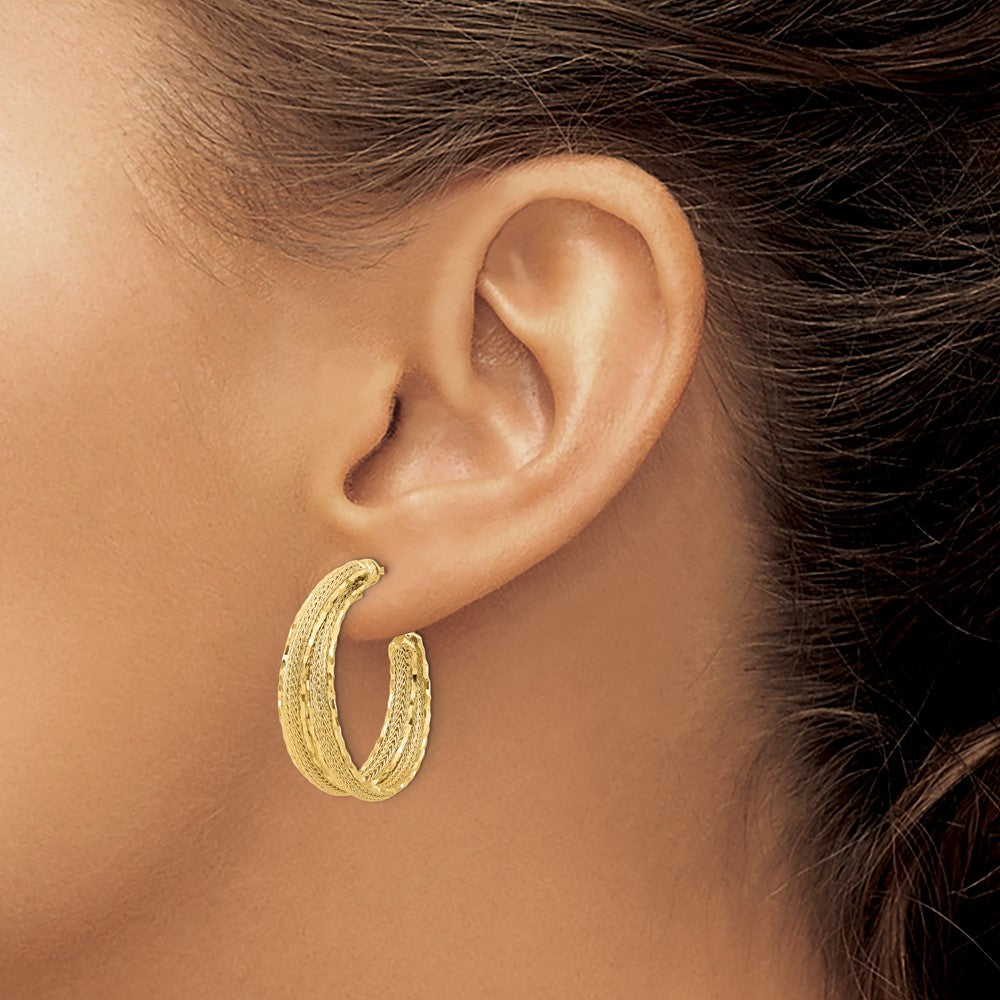 14K Gelbgold Diamantiert und Strukturiert Stecker Creolen