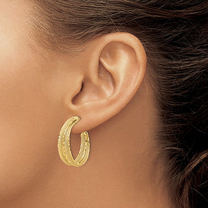 14K Gelbgold Diamantiert und Strukturiert Stecker Creolen
