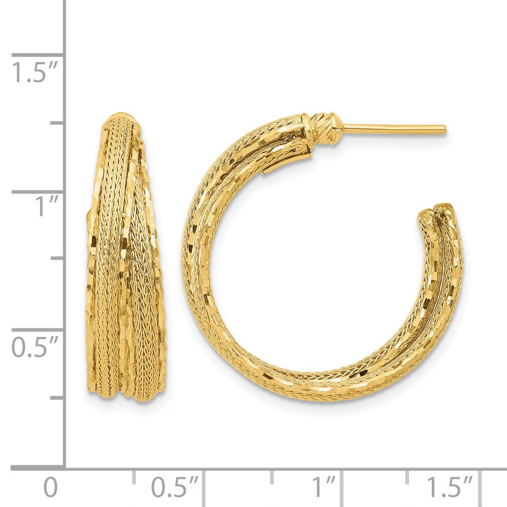 14K Gelbgold Diamantiert und Strukturiert Stecker Creolen