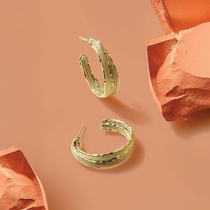 14K Gelbgold Diamantiert und Strukturiert Stecker Creolen