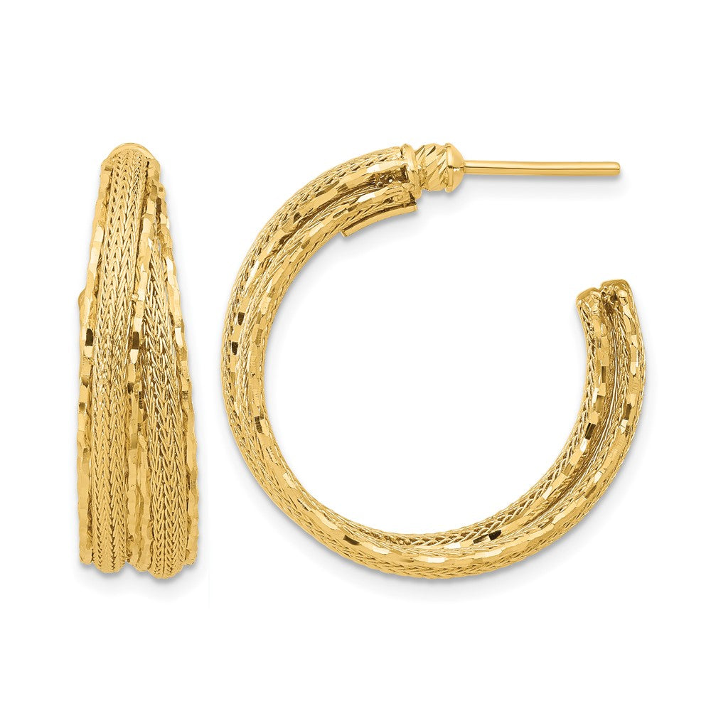 14K Gelbgold Diamantiert und Strukturiert Stecker Creolen