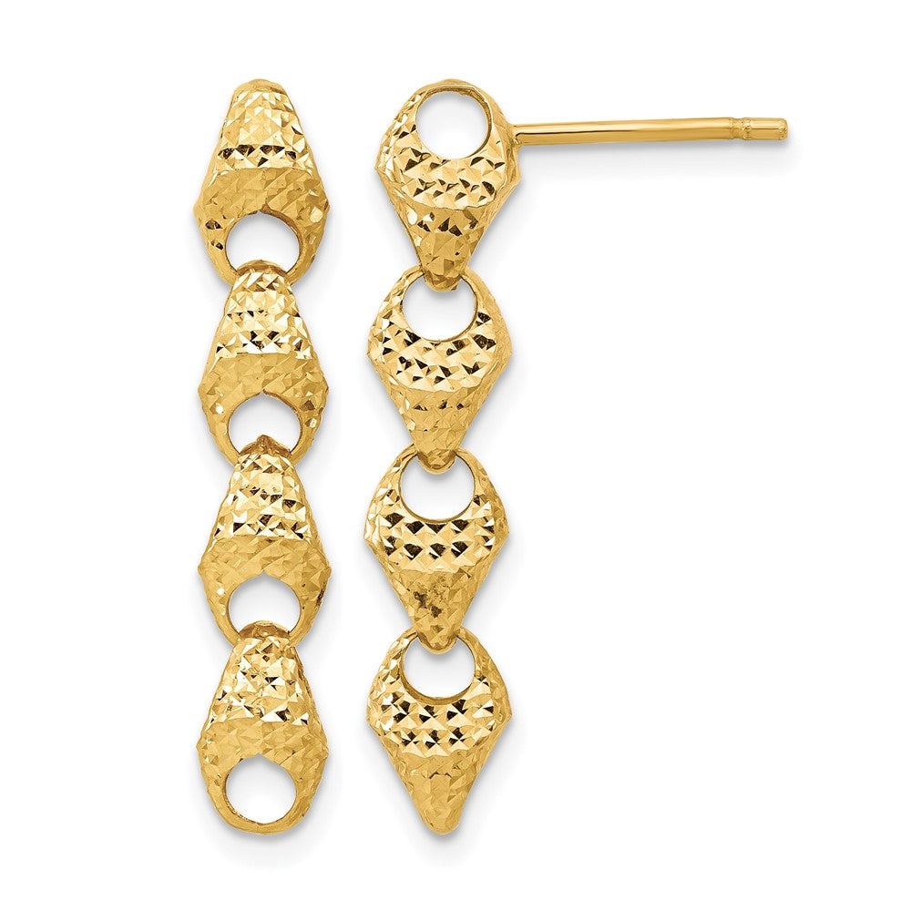 14K Gelbgold Diamantiert Fantasieglieder Tropfen Ohrstecker