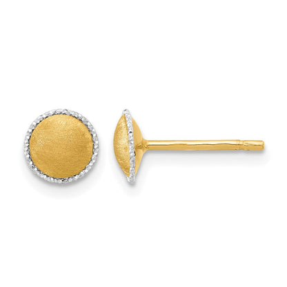 14K Bicolor mit Weißgold Akzente Gebürstet Ohrstecker