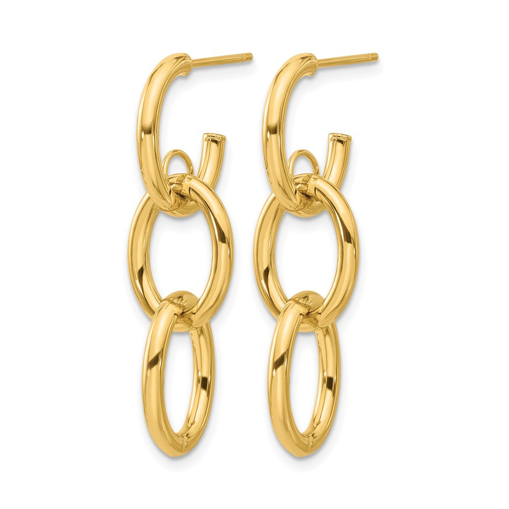 14K Gelbgold Poliert Doppelt Rund Hängend Ohrstecker