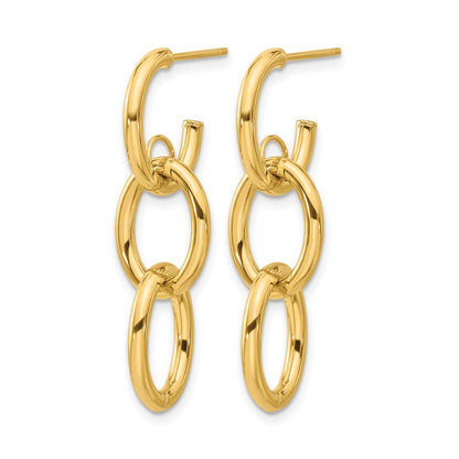 14K Gelbgold Poliert Doppelt Rund Hängend Ohrstecker