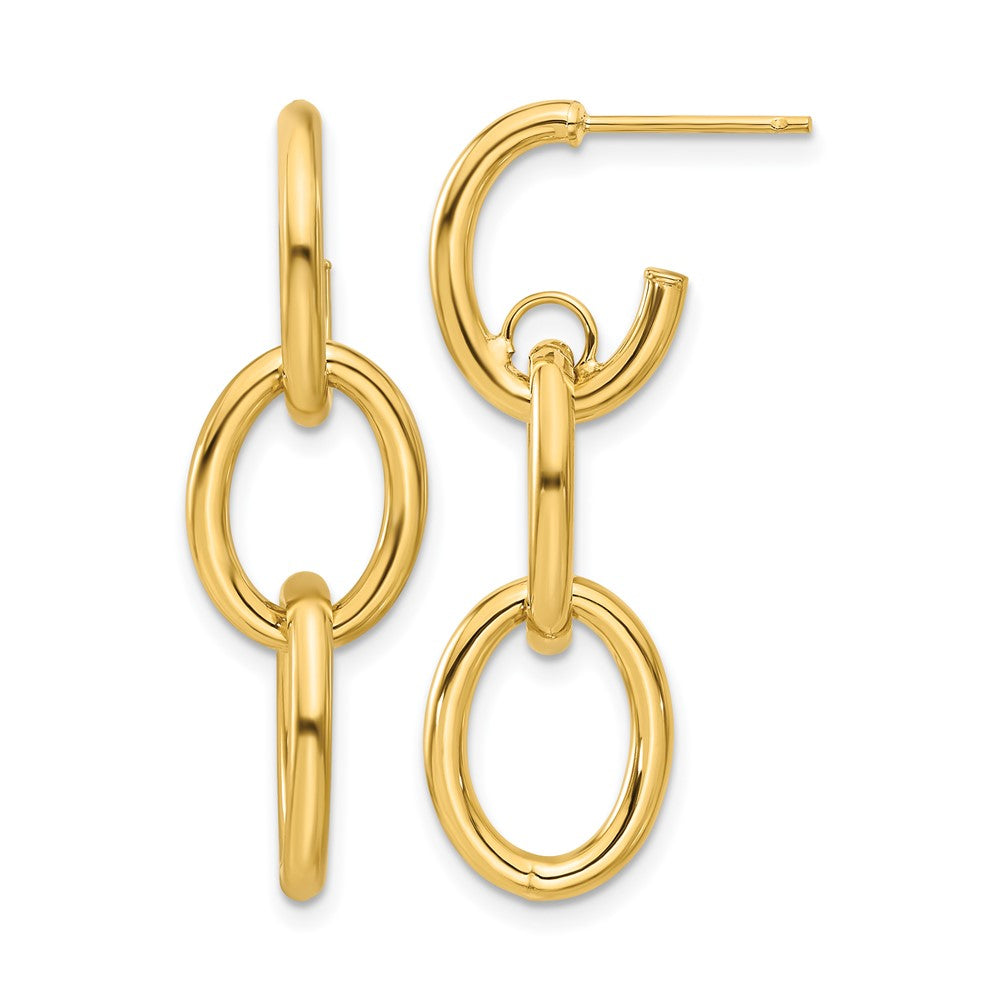 14K Gelbgold Poliert Doppelt Rund Hängend Ohrstecker