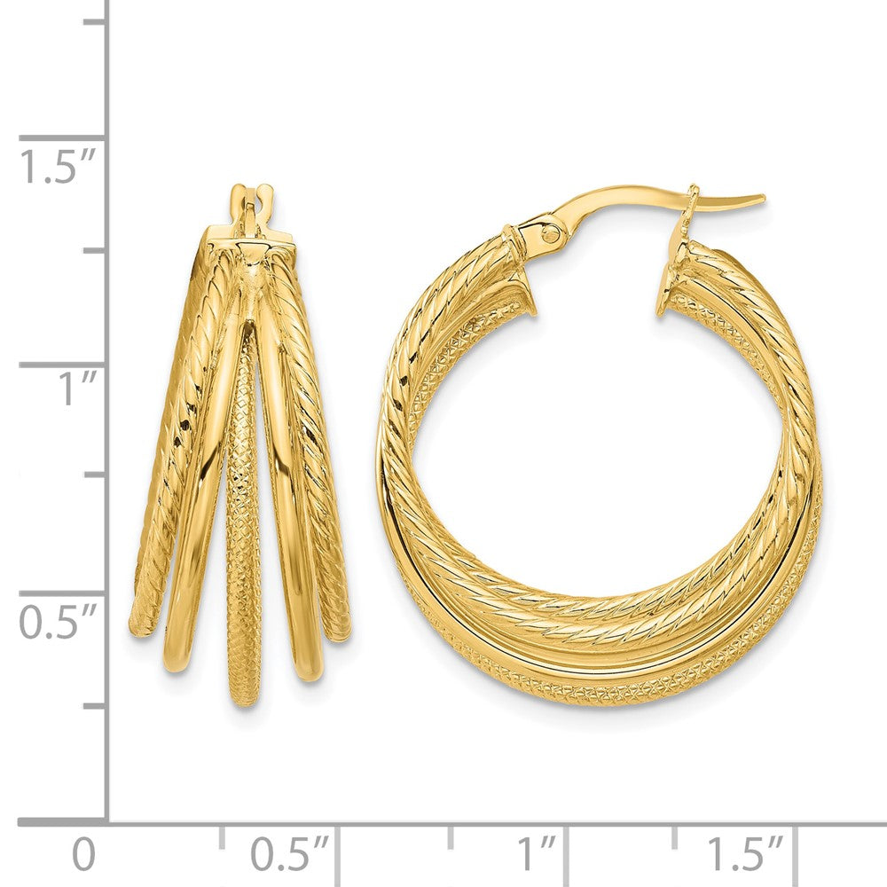 14K Gelbgold Poliert und Multi Strukturiert Creolen