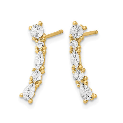 14K Gelb & Rhodium und Weiß Poliert Diamantiert Ohrstecker