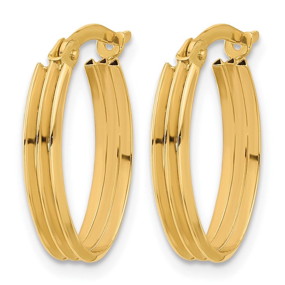 14K Gelbgold Poliert und Gerillt Oval Creolen