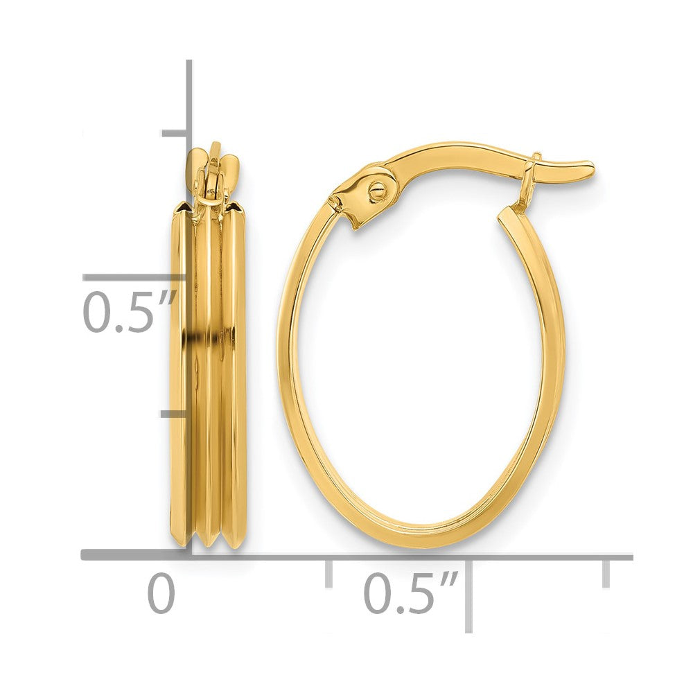 14K Gelbgold Poliert und Gerillt Oval Creolen