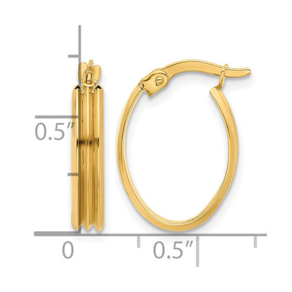 14K Gelbgold Poliert und Gerillt Oval Creolen