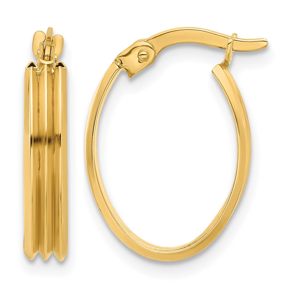 14K Gelbgold Poliert und Gerillt Oval Creolen