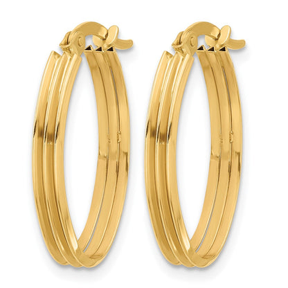 14K Gelbgold Poliert und Gerillt Oval Creolen