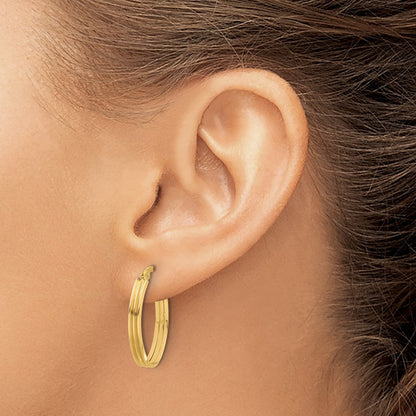 14K Gelbgold Poliert und Gerillt Oval Creolen