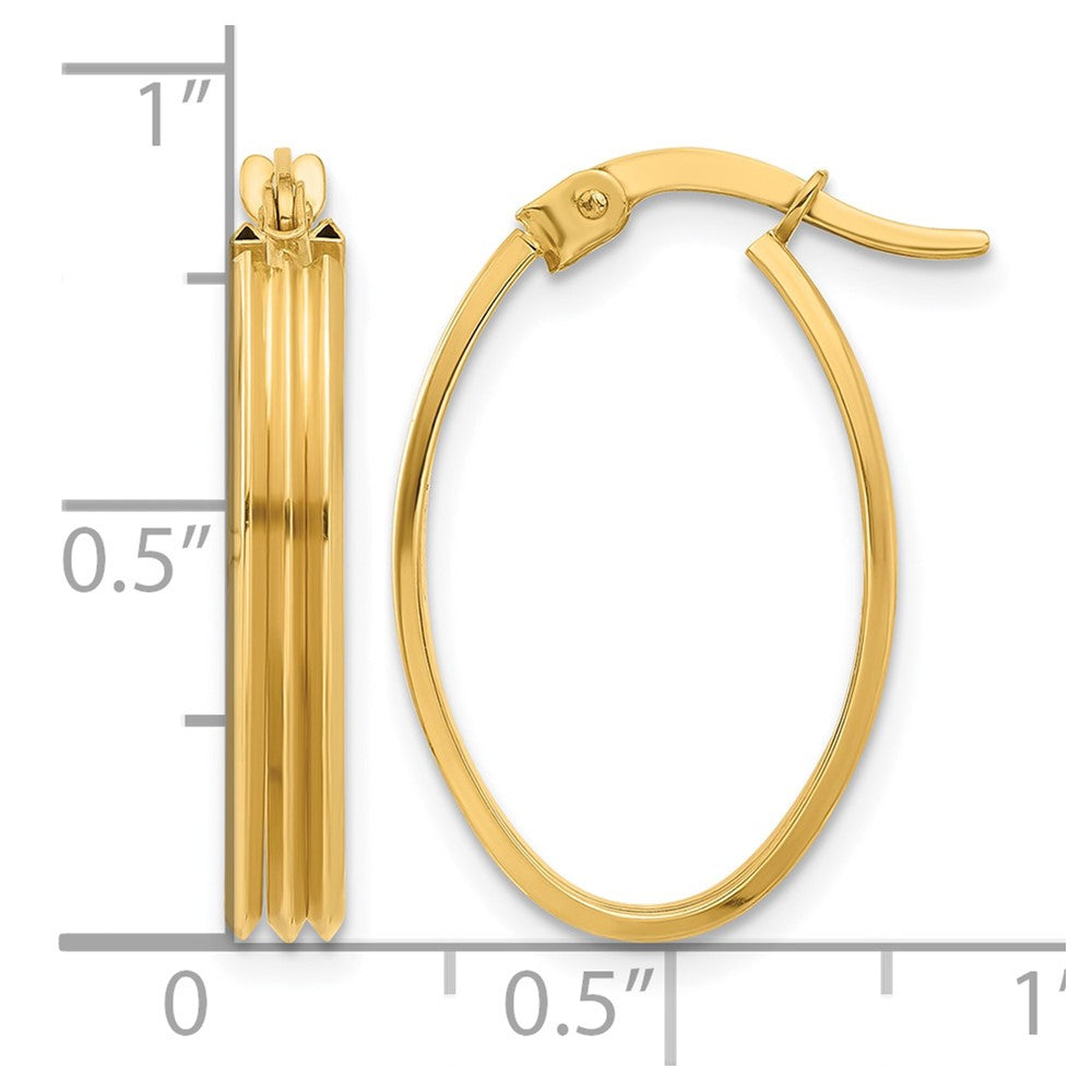 14K Gelbgold Poliert und Gerillt Oval Creolen