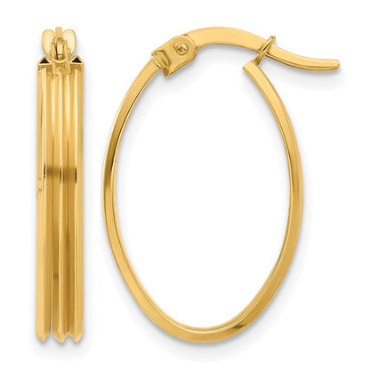 14K Gelbgold Poliert und Gerillt Oval Creolen