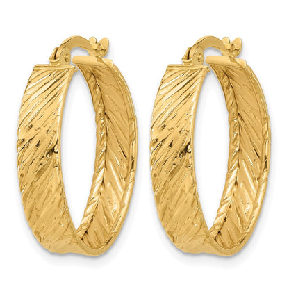 14K Gelbgold Poliert und Strukturiert Rund Creolen