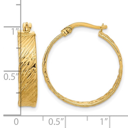 14K Gelbgold Poliert und Strukturiert Rund Creolen