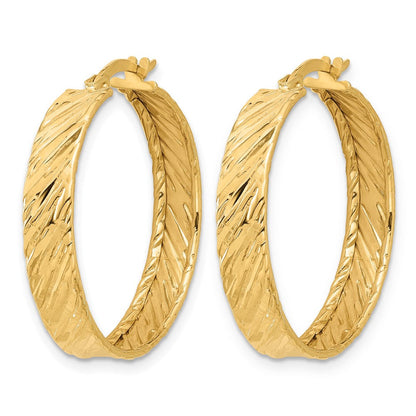 14K Gelbgold Poliert und Strukturiert Rund Creolen