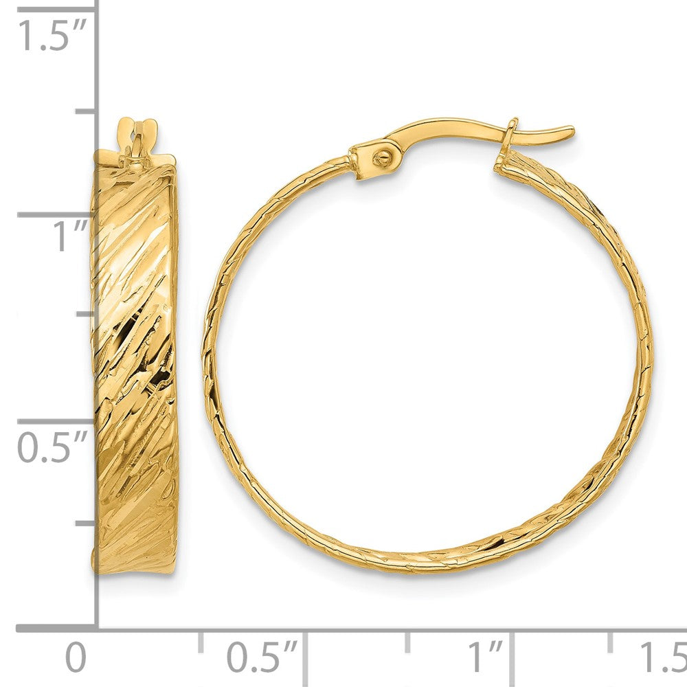 14K Gelbgold Poliert und Strukturiert Rund Creolen
