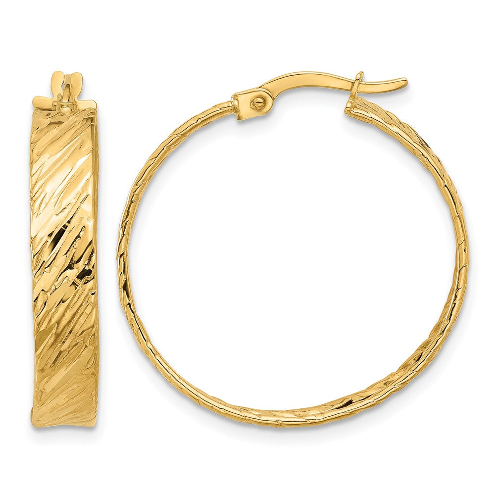 14K Gelbgold Poliert und Strukturiert Rund Creolen