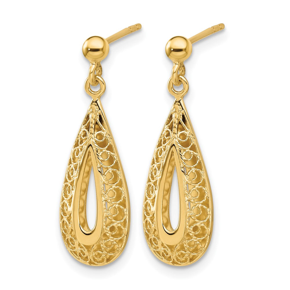 14K Gelbgold Filigran Tropfen Stecker Ohrhänger