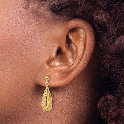 14K Gelbgold Filigran Tropfen Stecker Ohrhänger