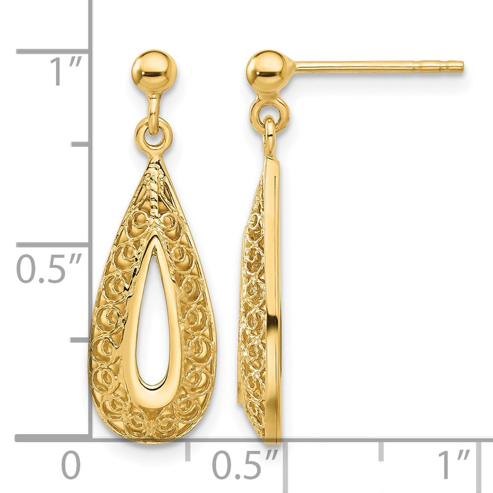 14K Gelbgold Filigran Tropfen Stecker Ohrhänger