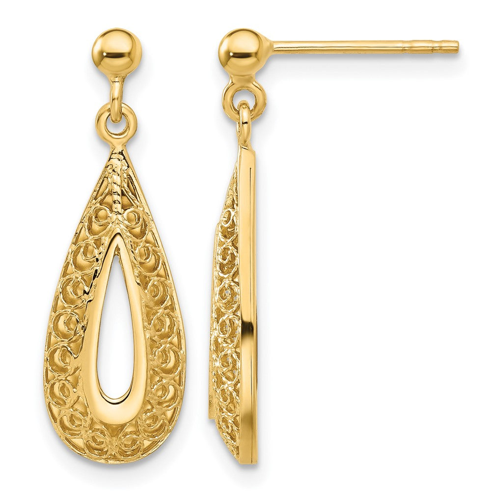 14K Gelbgold Filigran Tropfen Stecker Ohrhänger