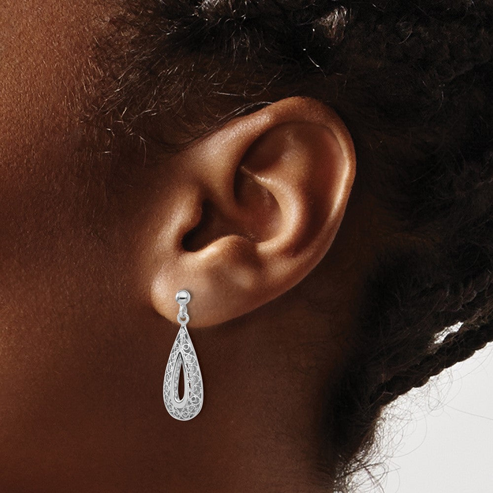 14K Weißgold Filigran Tropfen Stecker Ohrhänger