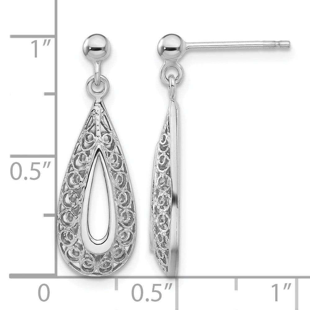14K Weißgold Filigran Tropfen Stecker Ohrhänger