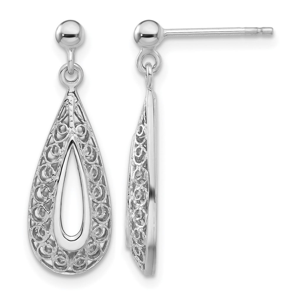 14K Weißgold Filigran Tropfen Stecker Ohrhänger