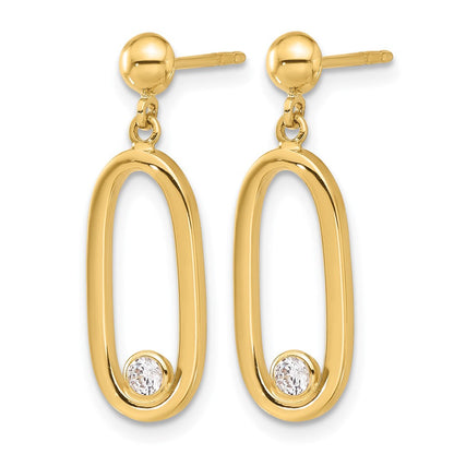 14K Gelbgold Poliert Zirkonia Oval Hängend Ohrstecker