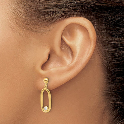 14K Gelbgold Poliert Zirkonia Oval Hängend Ohrstecker