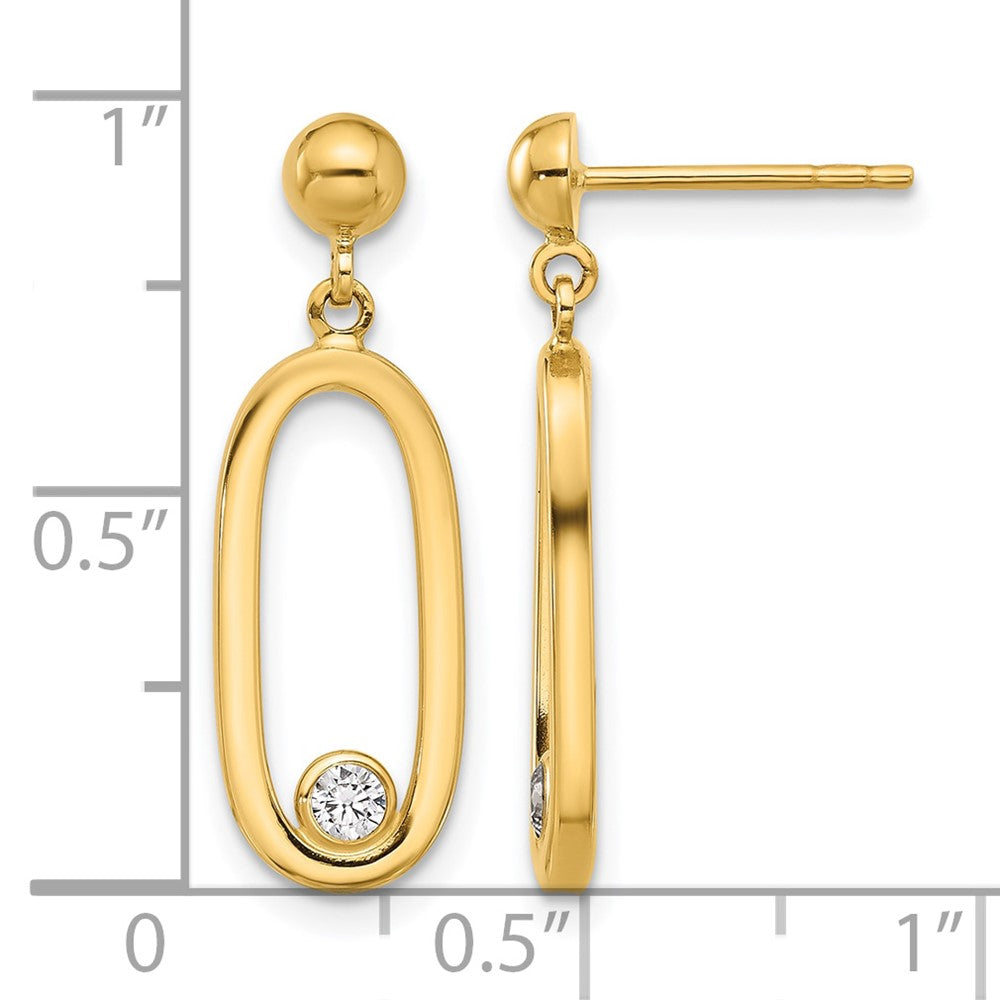 14K Gelbgold Poliert Zirkonia Oval Hängend Ohrstecker