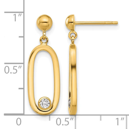 14K Gelbgold Poliert Zirkonia Oval Hängend Ohrstecker