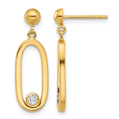 14K Gelbgold Poliert Zirkonia Oval Hängend Ohrstecker