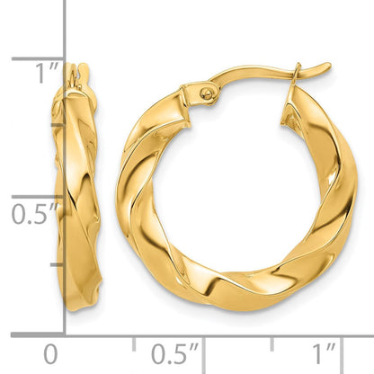 14K Gelbgold Poliert Gedreht Creolen