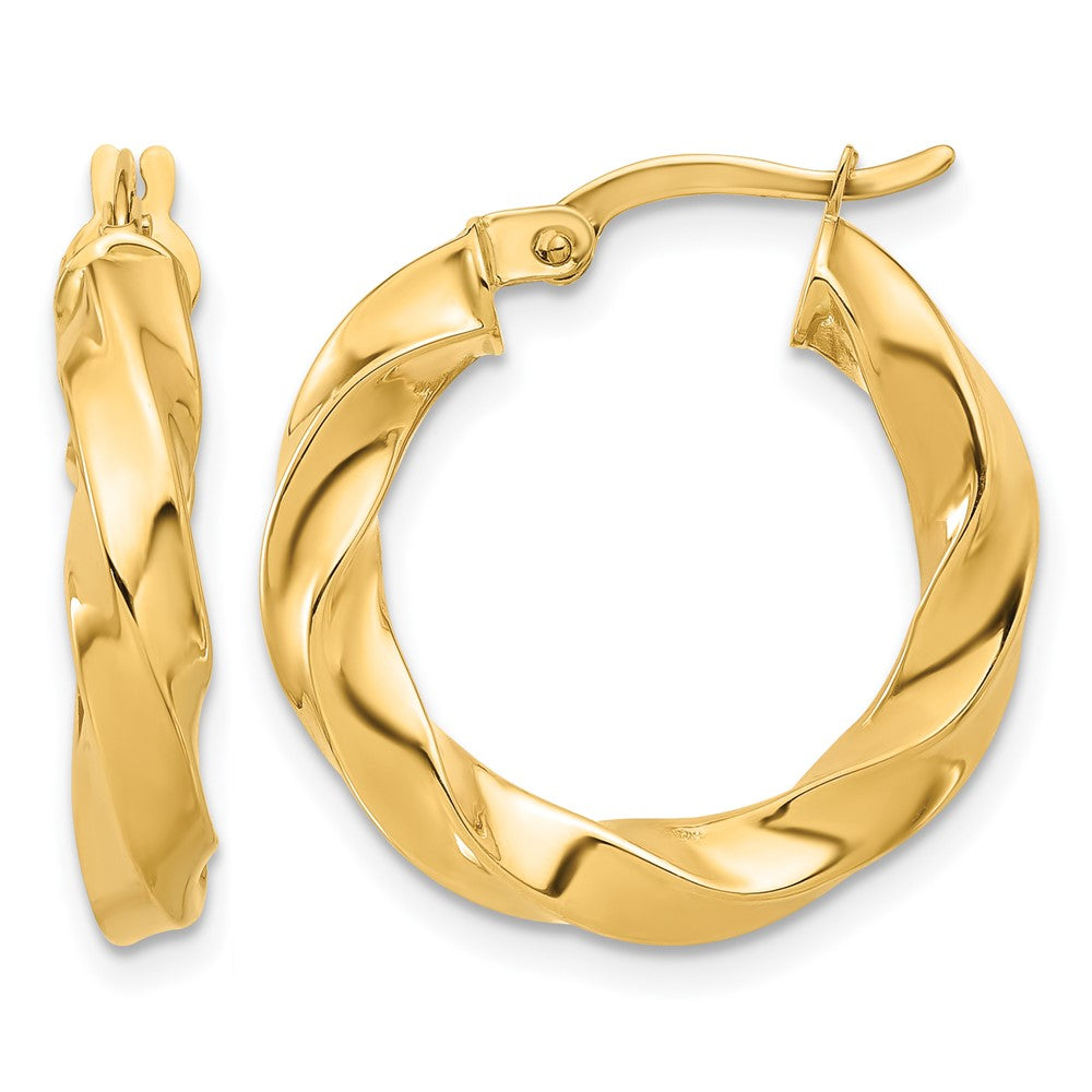 14K Gelbgold Poliert Gedreht Creolen