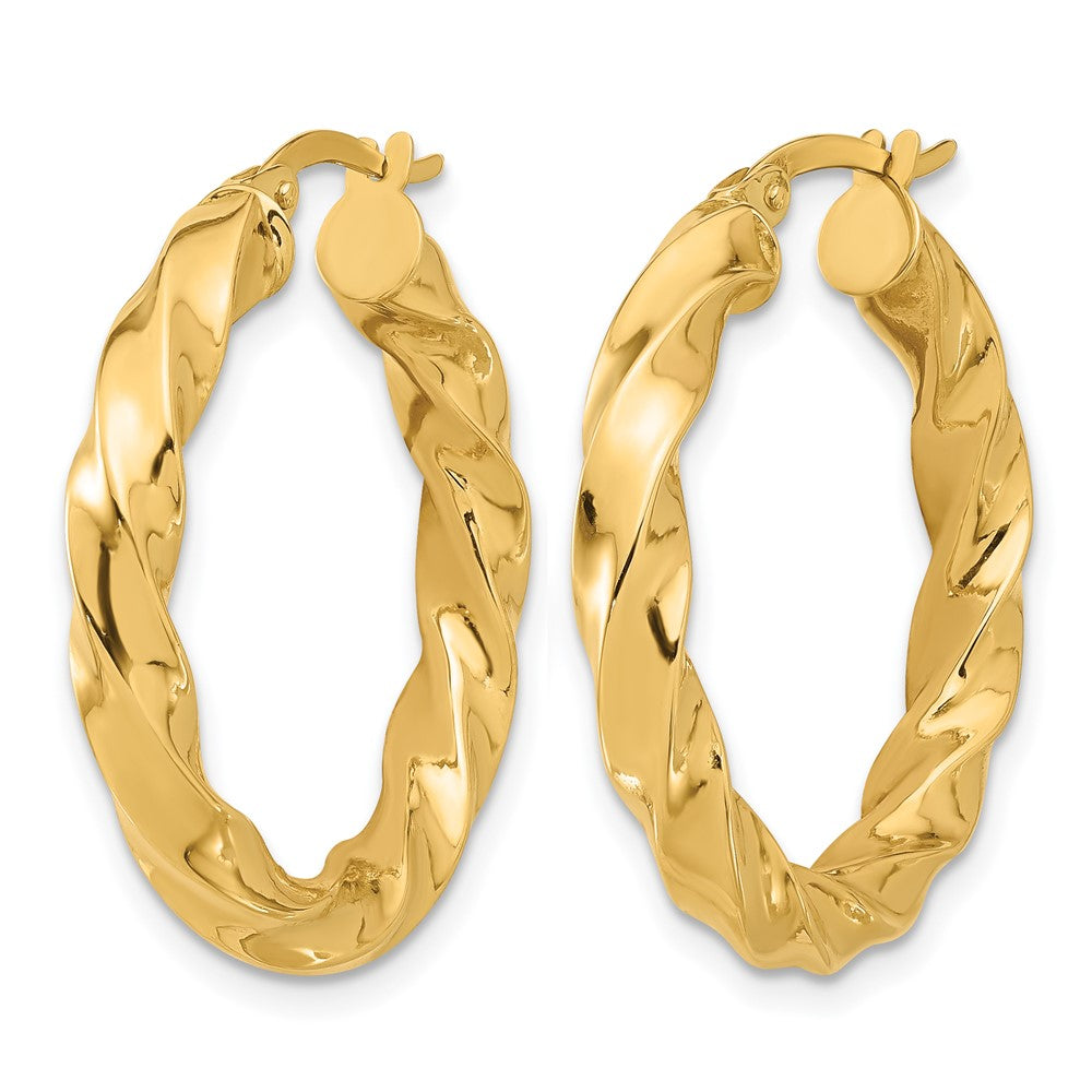14K Gelbgold Poliert Gedreht Creolen