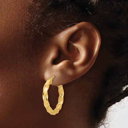14K Gelbgold Poliert Gedreht Creolen