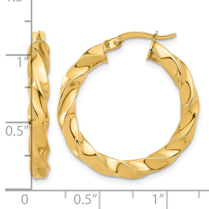 14K Gelbgold Poliert Gedreht Creolen