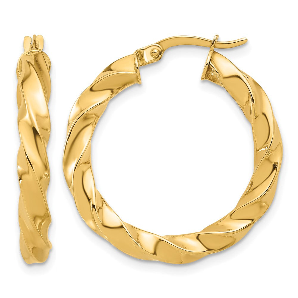 14K Gelbgold Poliert Gedreht Creolen